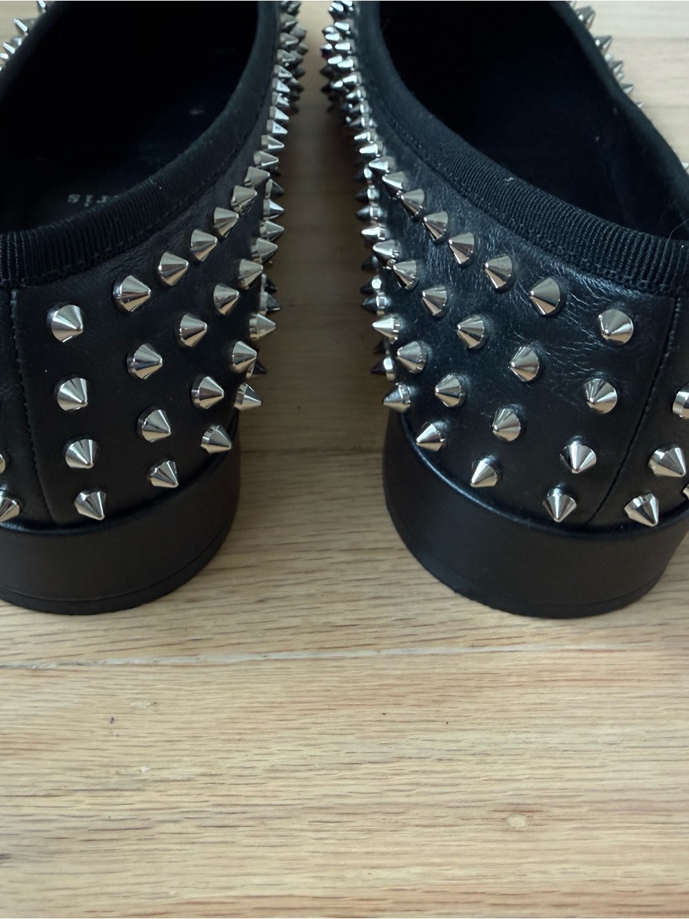 Christian Louboutin Black Studded Leather Ballet Flats with Red Sole - Picture 6 of 8